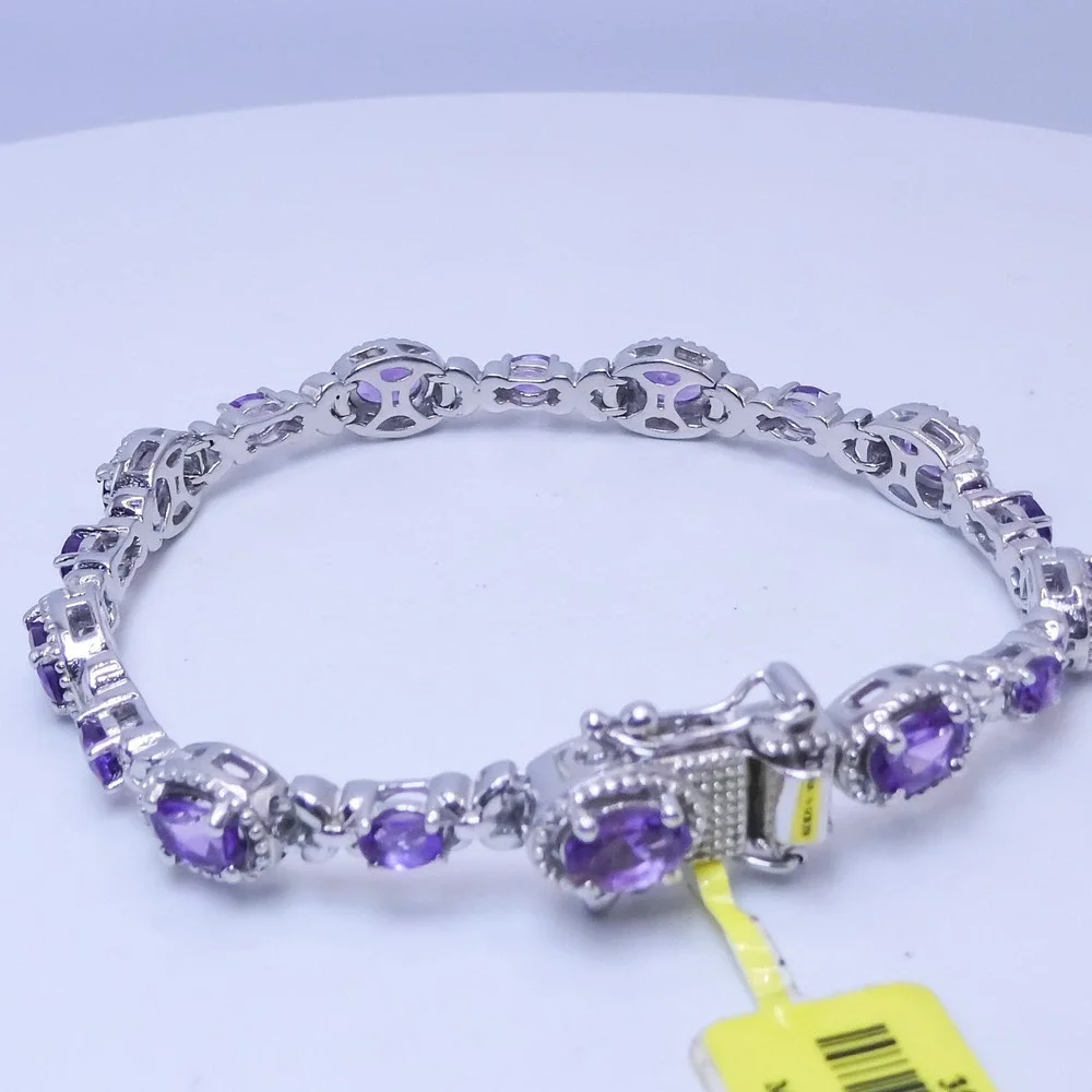 Platinum Over Sterling Silver 925 Purple Amethyst 4.6 ctw Panel 6.5